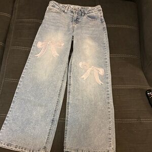 Vigoss Light Blue Wide Leg Jeans with Pink Bow Accents(smoke free home)